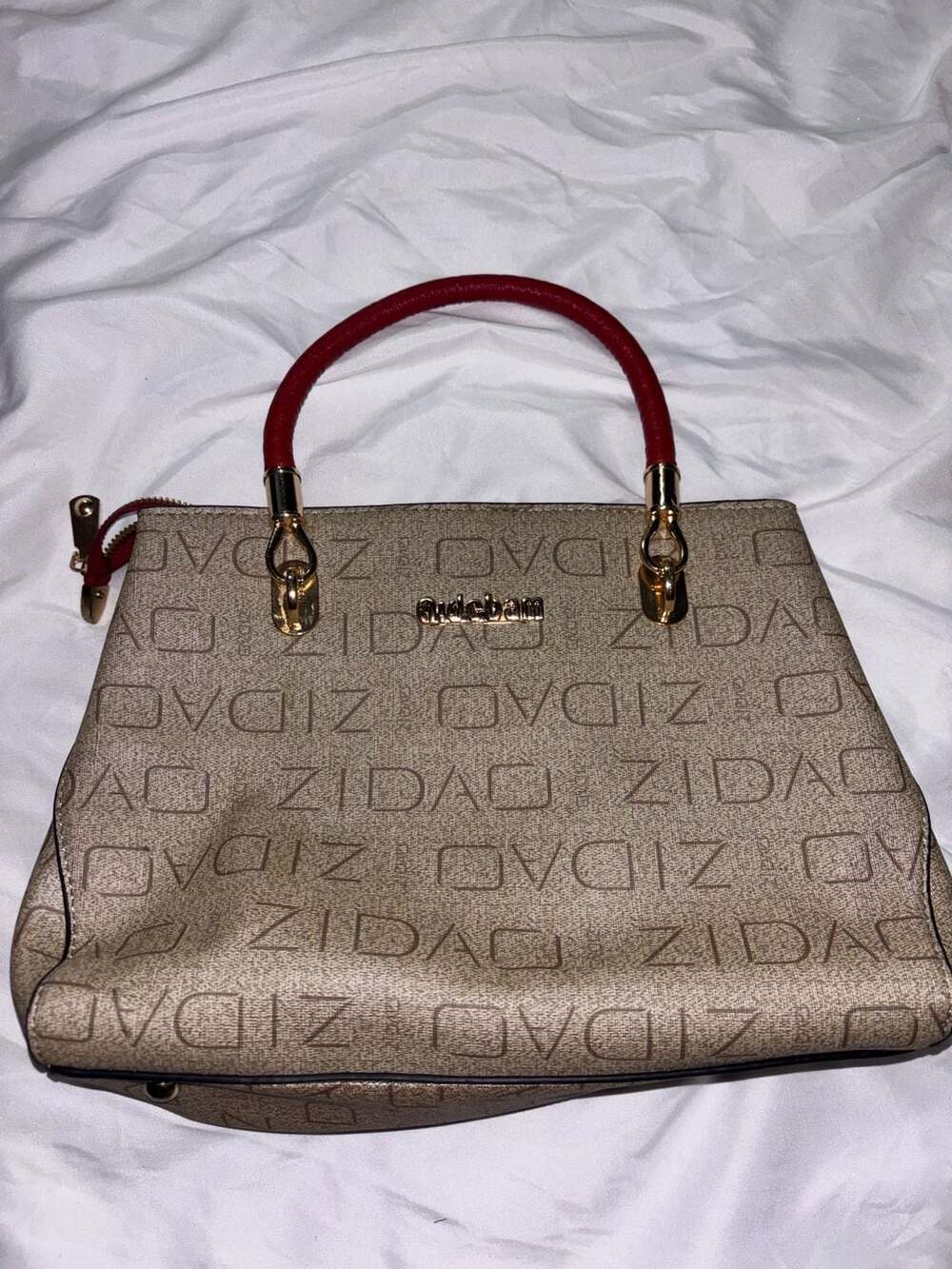 Zidao Monogram Print Top Handle Handbag Red Beige